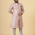 Stunning Rose Gold Banarasi Brocade Achkan | Father Son Combo | Perfect for Grooms Achkan